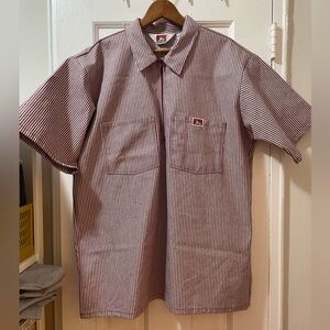 Ben Davis Quarter zip work shirt in burgundy pinstripe